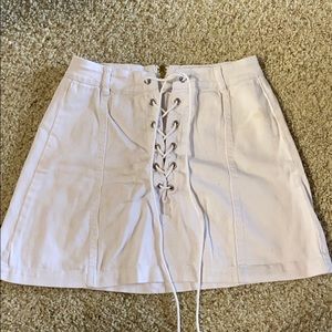 Etiquette White Tie Front Denim Skirt
